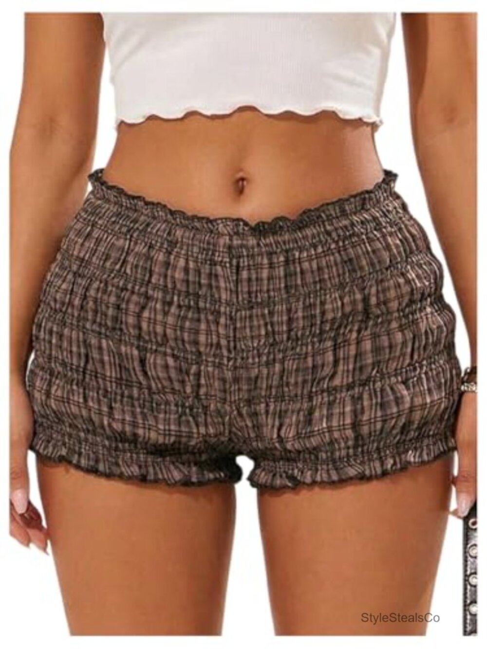 Women's Plaid Ruffle Mini Bloomer Shorts Low Rise Elastic Waist